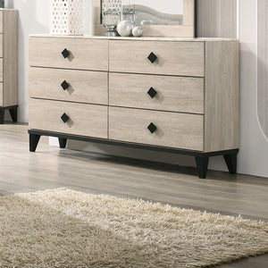 English Elm Modern Chest of Drawers with Faux Marble Top and Black Square Hardware - 4-Drawer Storage Accent Piece Cream 19 L x 34 W x 65 H B011P395428