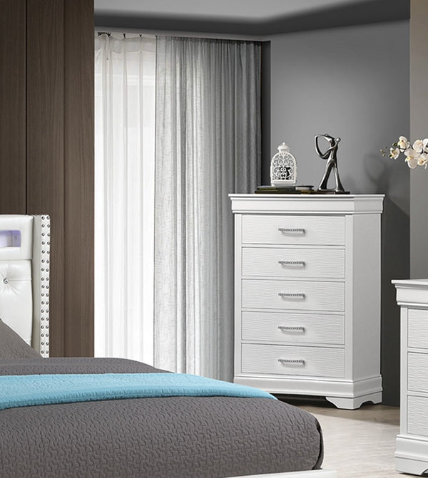 English Elm Luxury Crafted White Chest of Drawers 5-Drawer Solid Wood Accent with Diamond Handles, Spacious Storage Elegance B011P306184