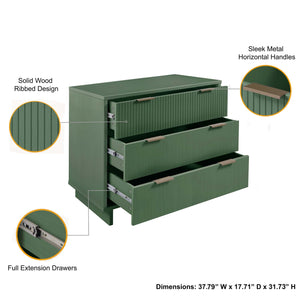 English Elm Granville Sage Green 38" Dresser - Chic 3-Drawer Storage With Gold Accents & Modern Elegance B365S00076