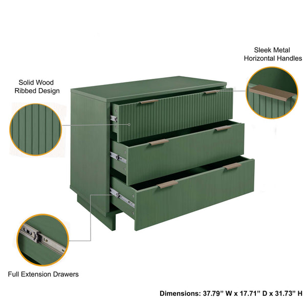English Elm Granville Sage Green 38" Dresser - Chic 3-Drawer Storage With Gold Accents & Modern Elegance B365S00076