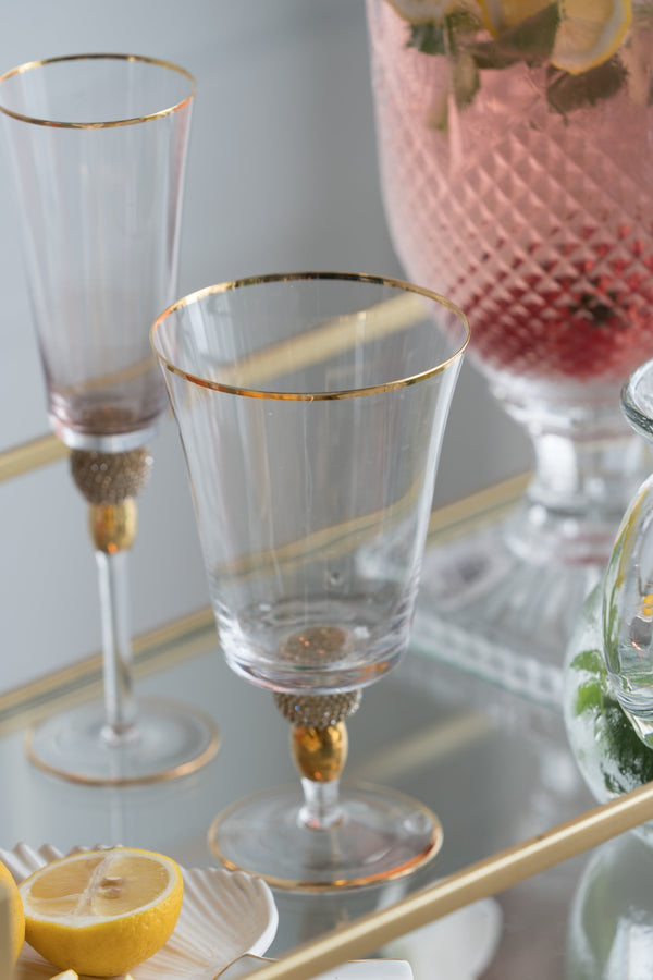 English Elm 4.1x4.1x7.5" Goblet with Gold Rim Set of 4 – Elegant Diamond Stem Finial, Luxe Glassware for Entertaining and Gifts W2078P284554