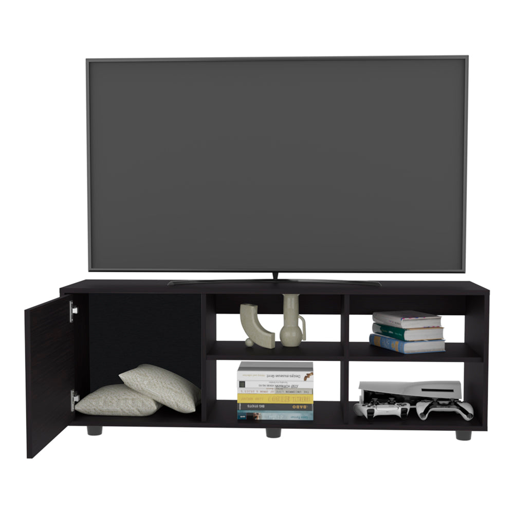 English Elm Roseland TV Stand with Sliding Door, Black Engineered Wood, 4 Open Shelves for Media & Decor B092P269939
