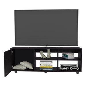 English Elm Roseland TV Stand with Sliding Door, Black Engineered Wood, 4 Open Shelves for Media & Decor B092P269939