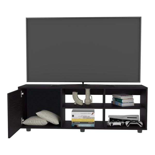 English Elm Roseland TV Stand with Sliding Door, Black Engineered Wood, 4 Open Shelves for Media & Decor B092P269939