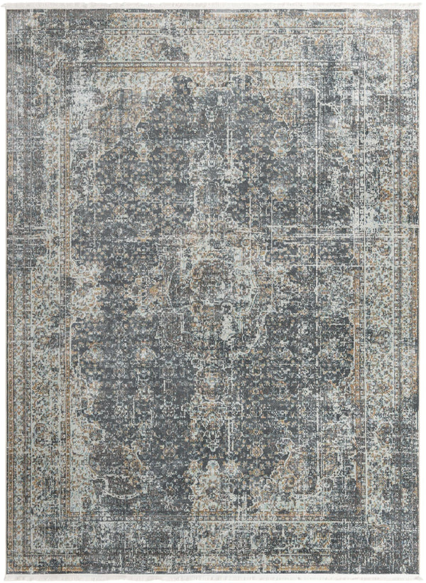 Unique Loom Baracoa La Cabana Machine Made Border Rug Fume Gray, Brown/Ivory/Gray/Tan/Light Blue 9' 0" x 12' 2"