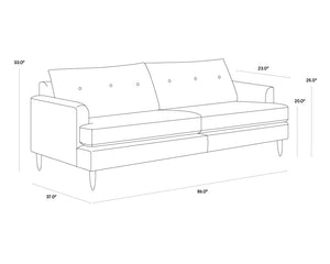 Sunpan Laurel Sofa - Sustainable Mid-Century Modern Design with Recycled Fabric and Walnut Wood Legs Liv Indigo