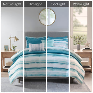 English Elm 8 Piece Printed Seersucker Comforter & Quilt Set - Aqua King/Cal King, Coastal Style & Versatile Comfort B03597257