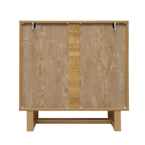English Elm 2 door cabinet Natural Finish Particle Board+MDF with Adjustable Shelf, Wall-Mount Safety, Scratch-Proof Pads (37.2x18.5x8.5) W688P276736