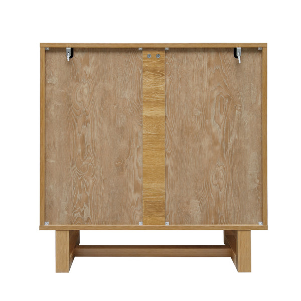 English Elm 2 door cabinet Natural Finish Particle Board+MDF with Adjustable Shelf, Wall-Mount Safety, Scratch-Proof Pads (37.2x18.5x8.5) W688P276736