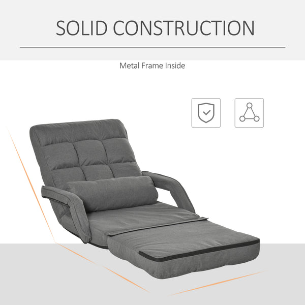 English Elm Homcom Convertible Floor Sofa Bed - Stylish Grey Armchair & Sleeper With Adjustable Positions & Pillow W2225P217477