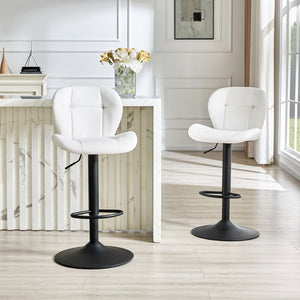 English Elm Set of 2 Tufted Pu Swivel Barstools Adjustable Height White Cushioned Kitchen Seating W3875P382614