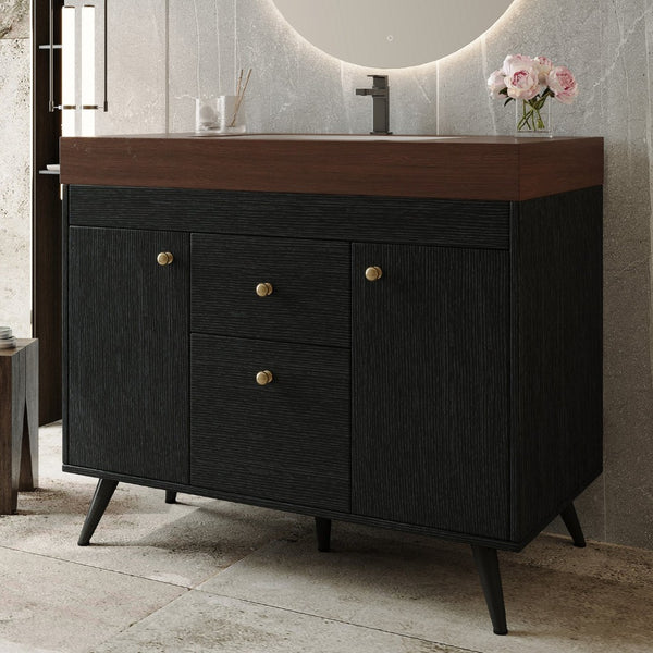 English Elm 36" Freestanding Bathroom Vanity Sintered Stone Top Ceramic Sink Stainless Steel Legs Black,Gold,Walnut,White W3136S00073
