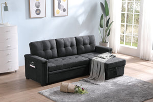 English Elm Aurora Woven Fabric Sleeper Sectional with Usb Charging Storage Chaise Living Room Dark Gray B2749S00179