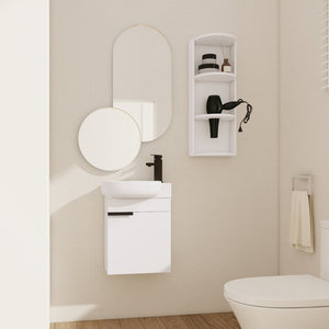 English Elm Soft Close Wall Mounted Bathroom Vanity with Ceramic Vessel Sink and Storage Rack W999S00487