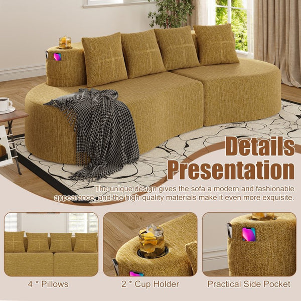 English Elm Modern Half Moon Chenille Sectional Three Seat Curved Sofa for Living Room or Apartment Mustard Yellow W395P435344