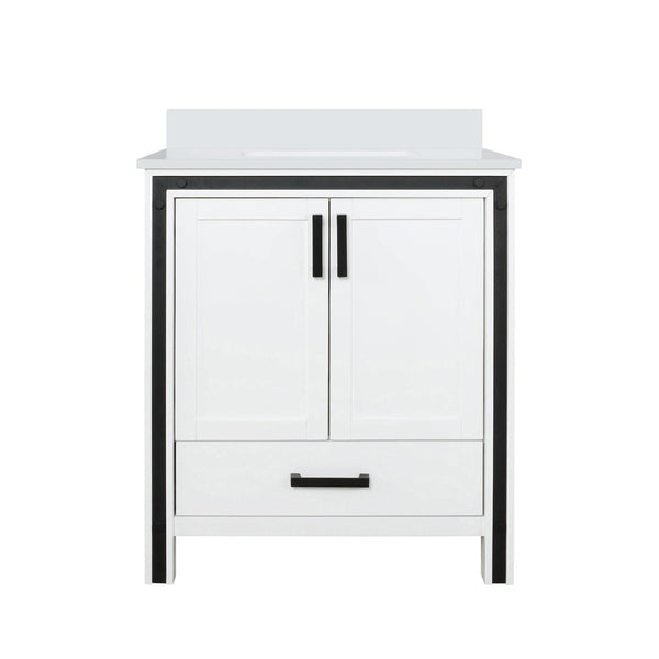 English Elm White Bath Vanity 30 In. W X 22 In. D With Durable Cultured Marble Top And Soft-Close Features B2731P260676-GIGA