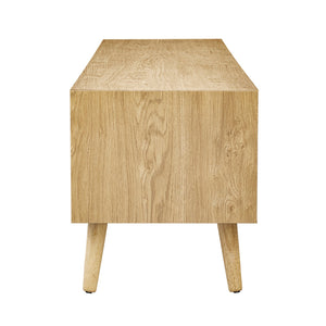 English Elm Boho Rattan-Style TV Stand for TVs up to 80" — Modern Farmhouse Media Console with Storage Drawer and Cable Management N710P222775P