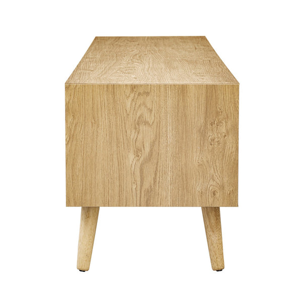 English Elm Boho Rattan-Style TV Stand for TVs up to 80" — Modern Farmhouse Media Console with Storage Drawer and Cable Management N710P222775P