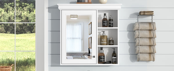 English Elm 30'' Wall-Mounted Medicine Cabinet with Mirror and Adjustable Shelves, Modern MDF Storage Organizer White N710P209425K