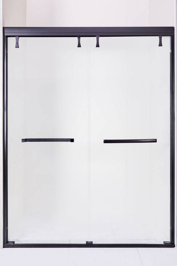 English Elm 56-60 in Semi-frameless Double Sliding Shower Door Clear Tempered Glass Matte Black W1920S00078