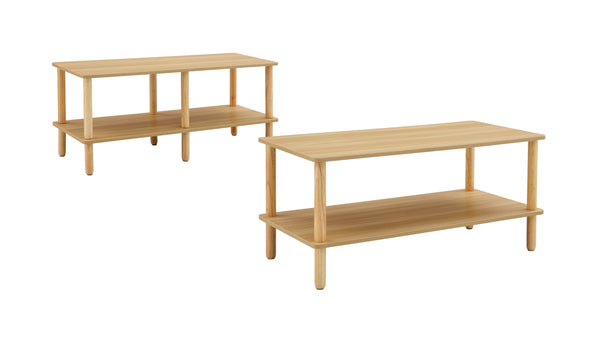 English Elm Coffee two-tier solid wood coffee table with TV stand style, industrial modern design, sturdy legs Burly Wood W2984S00003