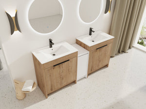 English Elm 72 Inch Freestanding Bathroom Vanity With Ceramic Sink, Soft-Close Doors, And Ample Storage Space W999S00323