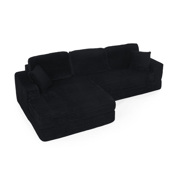 English Elm Left modular sectional sofa with convertible bed, space-saving L-shape, plush flannelette, foam-filled comfort perfect for guests and compact living rooms Black W487S00296