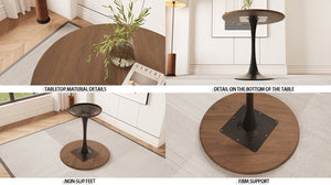 English Elm 31.5" Walnut Color Tulip Dining Table Set With 2 Pu Chairs, Perfect For Small Spaces, 2-4 People W2189S00644