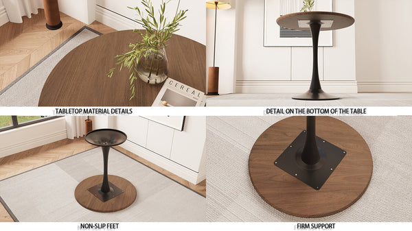 English Elm 31.5" Walnut Color Tulip Dining Table Set With 2 Pu Chairs, Perfect For Small Spaces, 2-4 People W2189S00644