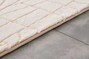 English Elm Luxury Faux Fur Area Rug - Beige With Gold-Gilded Geometric Design, Machine Washable & Soft Comfort B030P233693