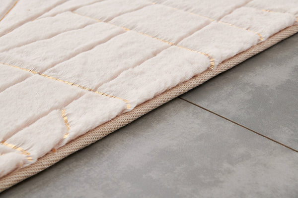 English Elm Luxury Faux Fur Area Rug - Beige With Gold-Gilded Geometric Design, Machine Washable & Soft Comfort B030P233693