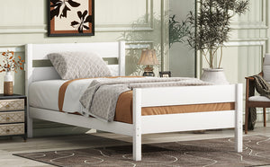 English Elm Twin Minimalist Rubberwood Bed with Headboard & Footboard, Space-Saving Underbed Storage, Durable Slatted Frame White W504P262990