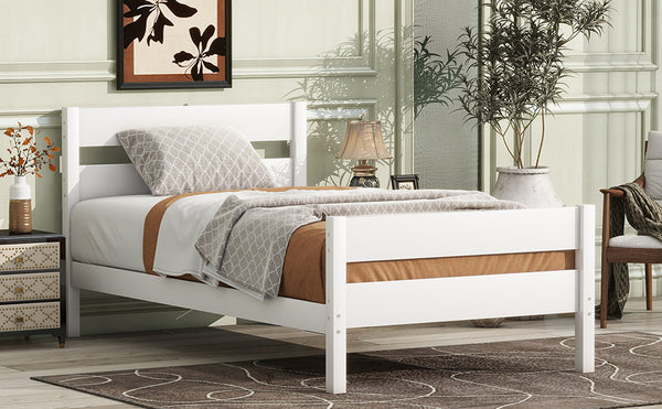 English Elm Twin Minimalist Rubberwood Bed with Headboard & Footboard, Space-Saving Underbed Storage, Durable Slatted Frame White W504P262990
