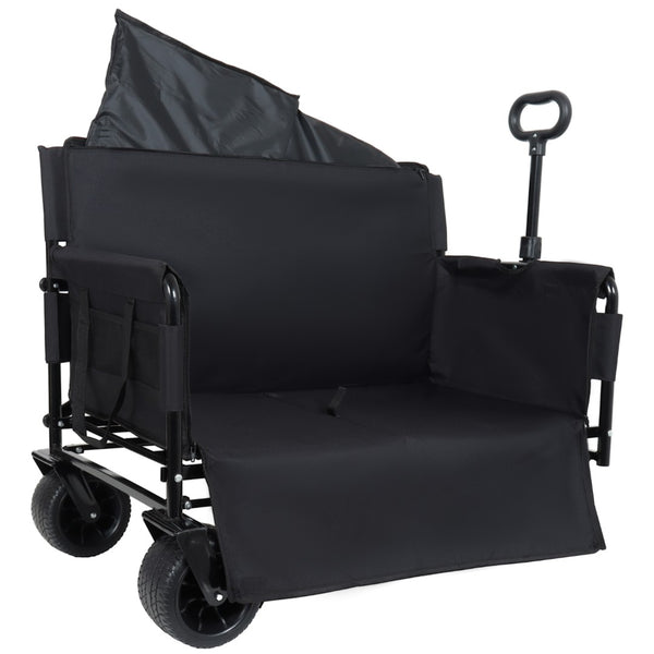 English Elm 3-in-1 Convertible Folding Wagon with 500lb Steel Frame and All-terrain Swivel Wheels Black W2932P390462