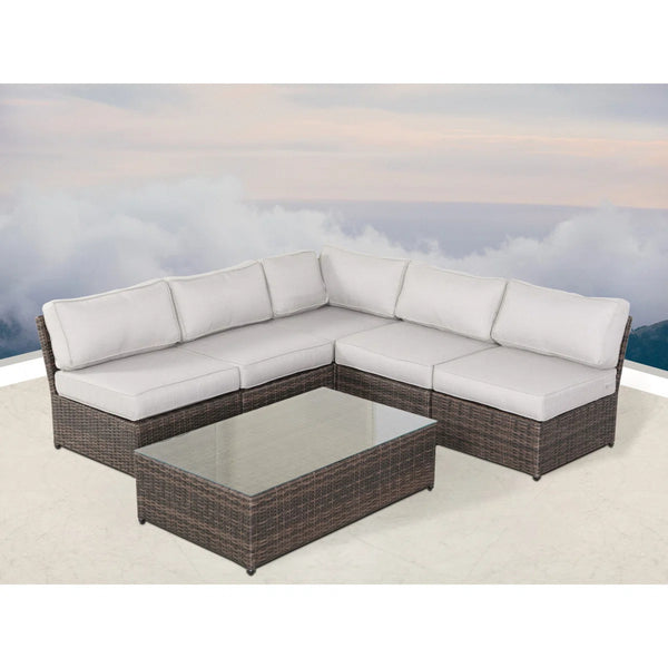 English Elm Fully Assembled 6-Piece Rattan Sofa Set With Weather-Resistant Cushions For Ultimate Outdoor Comfort B120S00131