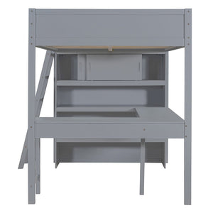 English Elm Full Size Loft Bed with Built-in Desk and Shelving for Kids or Teen Bedrooms LT000802AAE