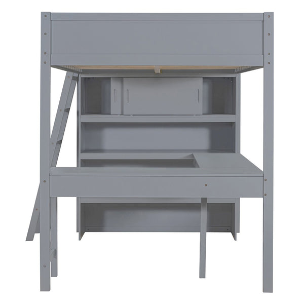 English Elm Full Size Loft Bed with Built-in Desk and Shelving for Kids or Teen Bedrooms LT000802AAE