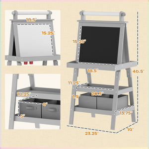 English Elm Qaba Double-Sided Kids Easel with Paper Roll, Magnetic Whiteboard & Chalkboard, Storage Tray Fun Gray W2225P229712