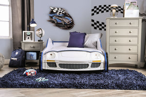 English Elm Modern Police Car Twin Bed With Led Lights, High-Gloss Finish & Sturdy Metal Frame For Kids' Rooms B2741S00507