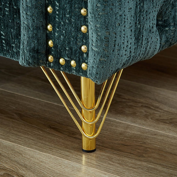 English Elm 60-Inch Chenille Sofa with Tufted Buttons, Copper Nail Trim, Metal Legs, Solid Wood Frame, Modern Upholstered Couch W834S00299