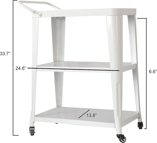 English Elm 3-Tiered Metal Serving Cart with Heavy-Duty Frame, Smooth Swivel Wheels and Spacious Shelves White B347P339547