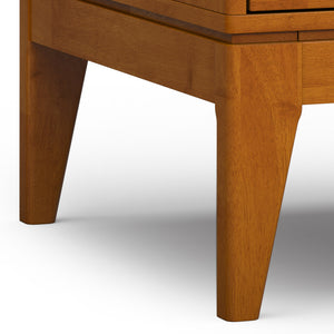English Elm Harper Teak End Table with Two Drawers — Handcrafted Solid Rubberwood, Mid-Century Contemporary Finish B136P203436