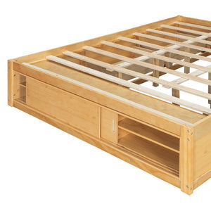 English Elm Queen Platform Bed with Four Storage Drawers Footboard Cubby Modern Low Profile Frame Natural LP000138AAN