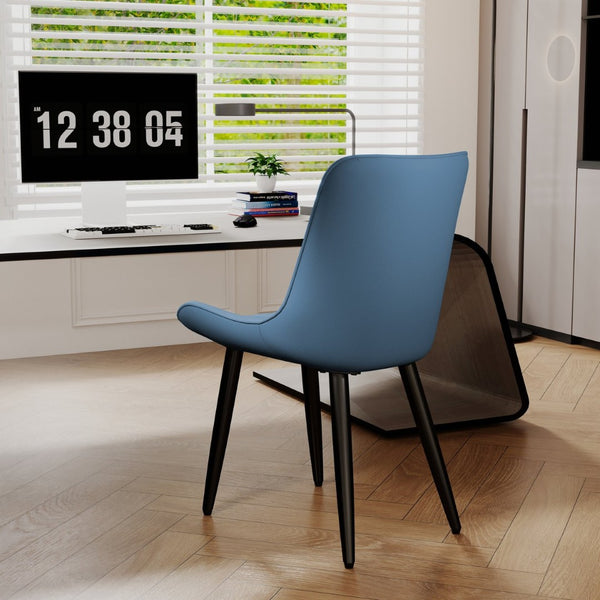 English Elm Set of 2 Armless Pu Leather Dining Chairs Cushioned Seat Brushed Metal Legs Modern Blue W3316P426930