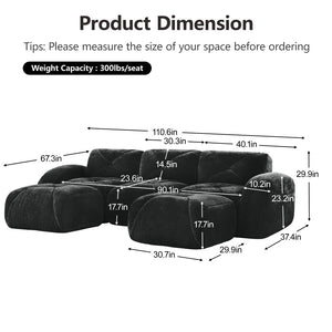 English Elm U-shaped Modular Velvet Sofa Tufted Cloud Seating for Living Room or Home Theater Black W714S01628