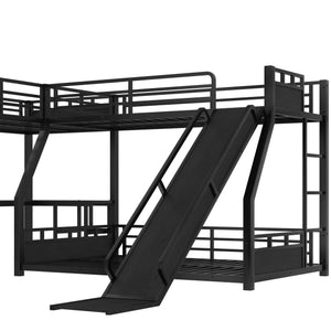 English Elm L-Shaped Metal Bunk Bed With Slide, Twin Loft, Desk & Storage Shelves - Space-Saving Design In Black! W1580S00278