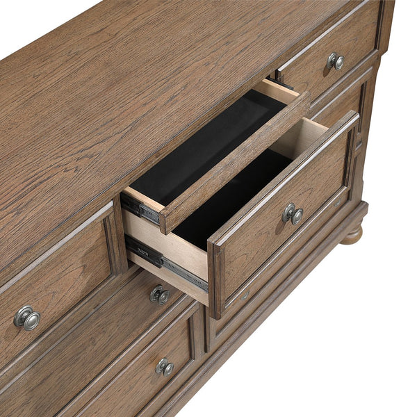English Elm Transitional 7-Drawer Dresser with Felt Jewelry Tray, Dovetail Drawers & Pewter Knobs, Fully Assembled Antique brown 68 L x 21 W x 41.5 H B011P374531
