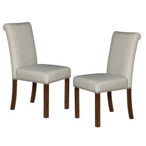 English Elm Upholstered Beige Dining Chairs Set of 2 with Silver Nailhead Trim, Rollback Design & Walnut Legs B035P265991