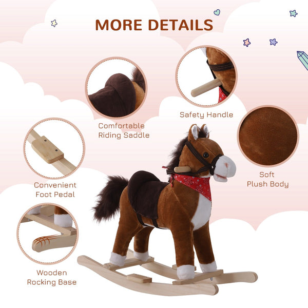 English Elm Qaba Plush Rocking Horse Toy with Galloping Sounds Sturdy Metal Frame for Toddlers W2225P217691