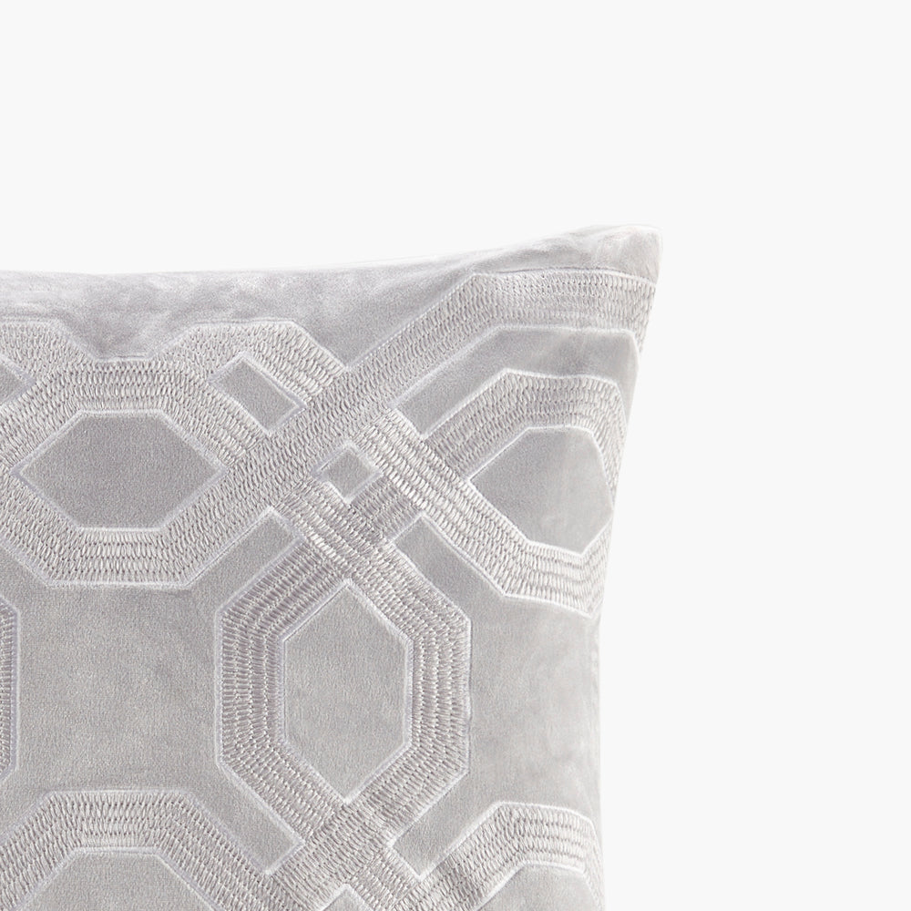English Elm Square Japanese Braid Velvet Pillow 18x18 Embroidered Corded Piping Goose Feather Insert Plush Luxury Silver 16.93 L x 16.93 W x 4.72 H B035129198
